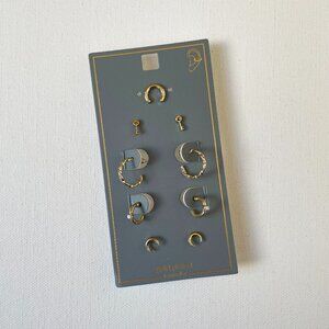 Real Gold Plated Cuff, Stud, and Hoop Earring Set